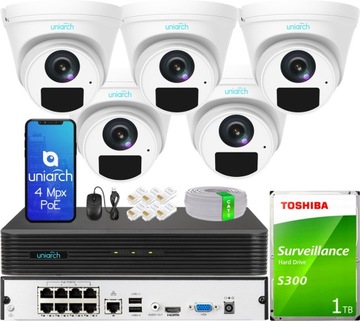 Monitoring IP Do Rozbudowy 5x Kamera 2K 4Mpx Nagrywarka 8 Kanałów PoE 1TB