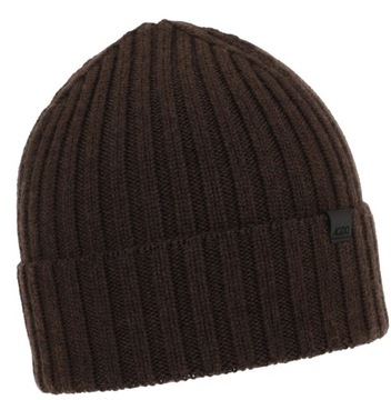 100% WEŁNA MERINO CZAPKA MĘSKA ZIMOWA brązowa PRĄŻEK