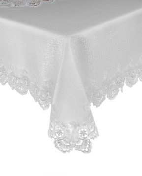 OBRUS NA STÓŁ Z GIPIURĄ 140x300 BIAŁY SZYBKOSCHNĄCY PLAMOODPORNY ELEGANCKI