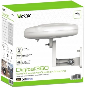ANTENA DOOKÓLNA TV DVBT2 MUX8 LTE ZESTAW 4K VAYOX