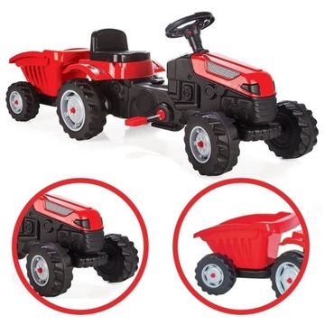 Педальный трактор Farmer с прицепом, бесшумными колесами, регулируемым сиденьем