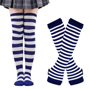 Womens Striped Thigh High Stockings Arm Sleeve