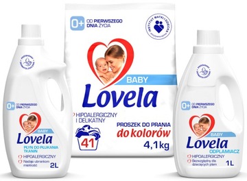 Zestaw Lovela Baby Proszek 4,1 kg + Odplamiacz + Płyn do płukania 41 prań