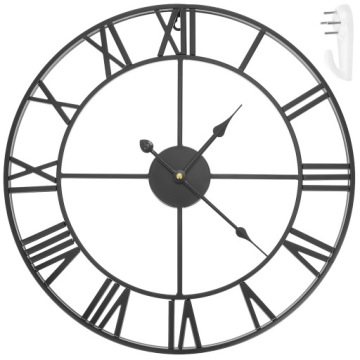 Zegar Ścienny Duży Retro Styl Loft Rzymski 3D Vintage Metalowy 47 cm Cichy