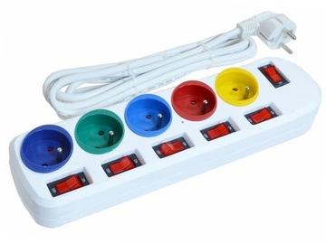 PRZEDŁUŻACZ Z WYŁĄCZNIKAMI LISTWA ANTYPRZEPIĘCIOWA 5 GNIAZD ZASILAJĄCA 1,5m