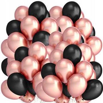 Balony metaliczne czarne i różowe złoto Mix 50szt