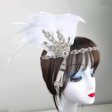 Повязка на голову с перьями, аксессуар для волос, повязка на голову, костюм 1920-х годов, белое перо