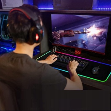 БОЛЬШОЙ КОВРИК ДЛЯ ИГРОВОЙ МЫШИ ДЛЯ НАСТЛА со светодиодной подсветкой RGB XXL 80x30см