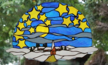 Зимний пейзаж, витраж, рождественское украшение