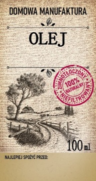 10szt naklejki Olej Domowa Manufaktura 100ml FOLIA
