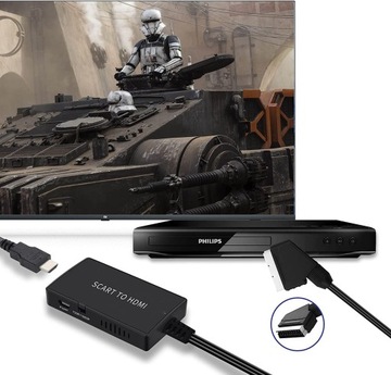 АДАПТЕР SCART TO HDMI КОНВЕРТЕР EURO AV PAL NTSC УЛУЧШЕННАЯ ВЕРСИЯ С КАБЕЛЕМ