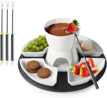 ZESTAW DO CZEKOLADOWEGO FONDUE SERA CERAMICZNY PODGRZEWACZ NA IMPREZĘ TACA