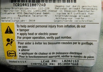 DODGE CHARGER 11-14R 3.6 V6 ULOŽENÍ AIRBAG SEDADLA PRAVÁ 05108076AD