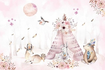 Детские настенные фрески розовая детская стена роспись Boho 197x296
