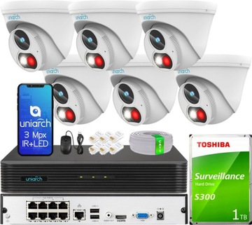 Zestaw Monitoringu IP 6 Kamer Dual Light Noc/Kolor 3Mpx Detekcja 4 Strefy