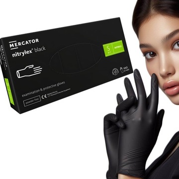Rękawiczki Nitrylowe ochronne Mercator Nitrylex Black Rozmiar S 100 szt.