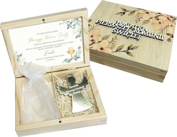 PAMIĄTKA PIERWSZA KOMUNIA ŚWIĘTA PREZENT MAGNES ZŁOTY ANIOŁ GRAWER UPOMINEK