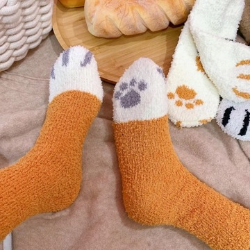 GRUBE SKARPETY DAMSKIE CIEPŁE PUSZYSTE SKARPETKI KOCIE ŁAPKI KOTA 6 par łap