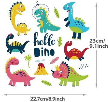 Забавная наклейка с динозаврами в красивых цветах.