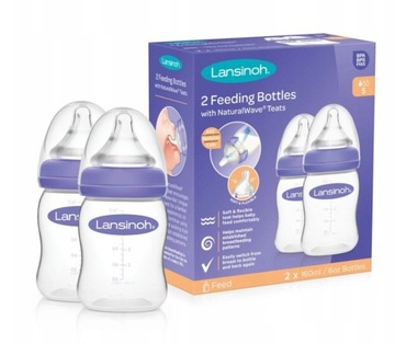 LANSINOH ZESTAW DWIE BUTELKI 160 ML +SMOCZKI