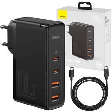 МОЩНОЕ СЕТЕВОЕ ЗАРЯДНОЕ УСТРОЙСТВО BASEUS 2 БЛОКА ПИТАНИЯ USB USB-C QC 100 Вт + КАБЕЛЬ TYPE-C