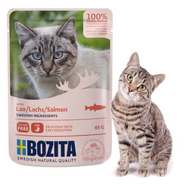 BOZITA MOKRA KARMA DLA KOTA SASZETKA KAWAŁKI W SOSIE Z ŁOSOSIEM 85g