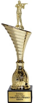 Piękny złoty puchar z figurką Strzelectwo 30 cm + tabliczka GRATIS