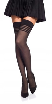 Pończochy samonośne 20DEN z wzorem paski #4 czarny