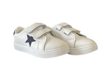 NEWS 3932 TRAMPKI BUTY SPORTOWE DZIECIĘCE NA RZEPY WHITE-NAVY BIAŁE R 32