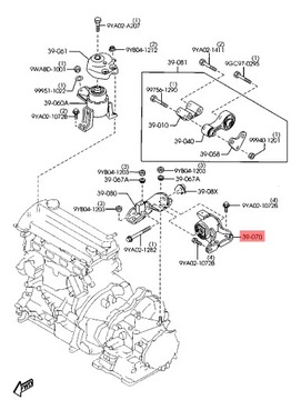 MAZDA 6 GG GY 02-07 ULOŽENÍ MOTORU LEVÝ GJ6G39070B ORIGINÁLNÍ
