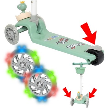 HULAJNOGA TRÓJKOŁOWA DLA DZIECI BALANSOWA ŚWIECĄCE KÓŁKA SKŁADANA DINOZAUR