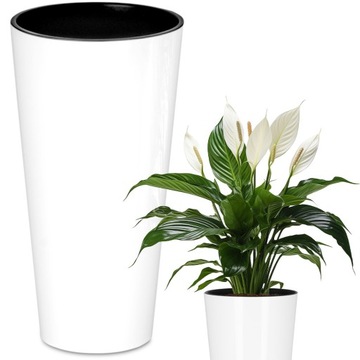 DONICZKA DONICA POŁYSK BIAŁA OGRODOWA BALKONOWA SLIM WYSOKA 48CM + WKŁAD