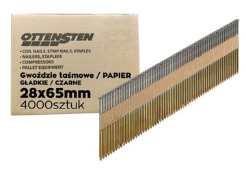 GWOŹDZIE na taśmie papier 2,8x65mm 3tys gwoździarka GŁADKIE CZARNE