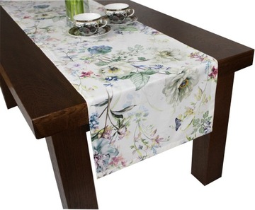 Bieżnik biały w drobne kwiatki jasny velvet 40x220cm