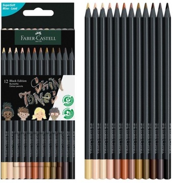 KREDKI TRÓJKĄTNE 12 KOLORÓW FABER-CASTELL ODCIENIE SKÓRY BLACK