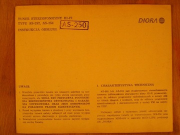 Instrukcja obsługi tuner AS-250,252,254 Unitra