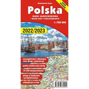 POLSKA MAPA SAMOCHODOWA DROGOWA 2024/2025 GAUSS