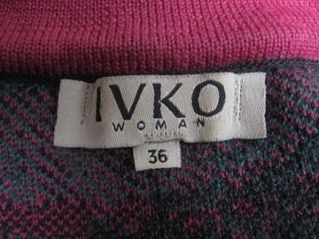 IVKO przepiękny kolorowy kardigan w kwiaty 36 S 100% WEŁNA MERINO