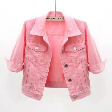 New Spring Summer Women Denim Jacket Tops Pink Col