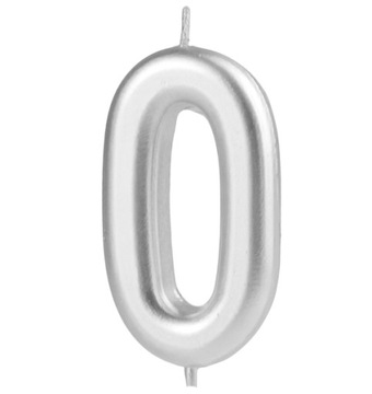 ŚWIECZKA URODZINOWA CYFRA 0 ZERO SREBRNA 10cm