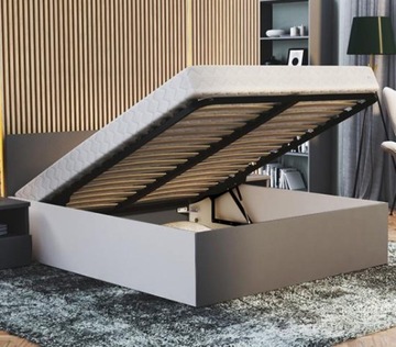SOLIDNE Łóżko podwójne drewniane Z POJEMNIKIEM ZAGŁÓWKIEM 140x200 + MATERAC