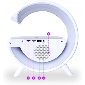 Inteligentna Lampa LED RGB Ładowarką QI Głośnik BT Radio FM Budzik 6W1