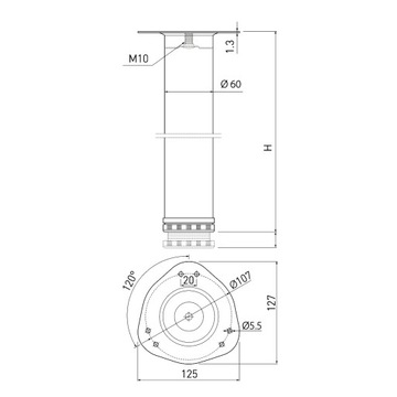 МЕБЕЛЬНАЯ НОЖКА ДЛЯ СТОЛЕШНИЦЫ, ЧЕРНАЯ H710 FI60