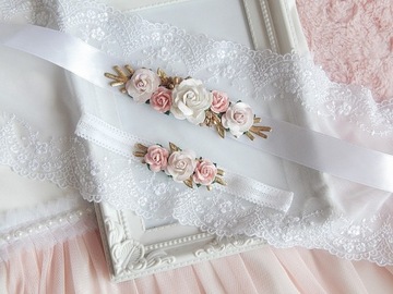 RÓŻANY pasek i opaska ZESTAW