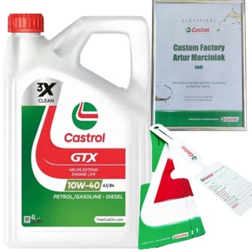 CASTROL GTX 10W40 A3/B4 RN0700 RN0710 VW 501 01 / 505 00 4L + ZAWIESZKA