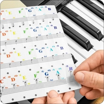 НАКЛЕЙКИ-НОТЫ для обучения игре на клавиатуре, буквенном фортепиано, ЦВЕТОВАЯ ДИАПАЗОНИЯ для клавиш