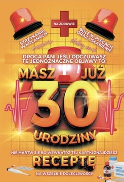 ŚMIESZNY Upominek na 30 urodziny, Kartka + RECEPTA