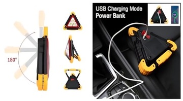 Trójkąt ostrzegawczy LED, latarka, PowerBank + akumulatory, USB C