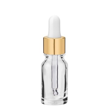 Butelka szklana bezbarwna 10 ml z pipetą złotą