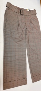 MS spodnie szeroka nogawka krata na wysoką 44